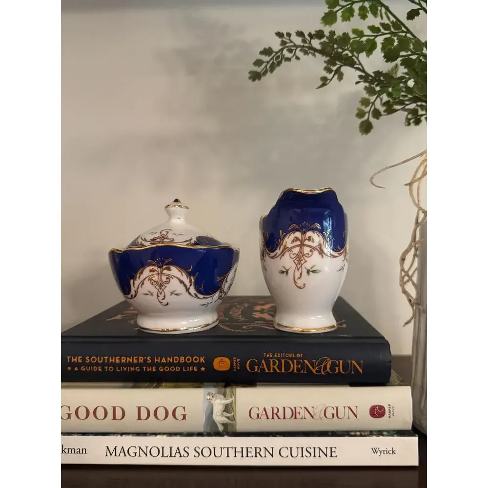 Grace Teaware Royal Blue Birds Porcelain Creamer Sugar Set (2)